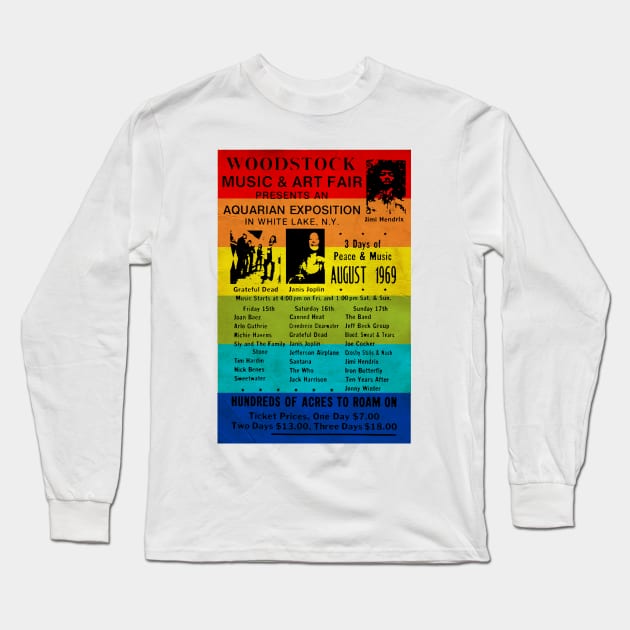 Woodstock 1969 Rainbow Poster Long Sleeve T-Shirt by Angel arts